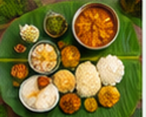 Authentic Kerala cuisine traditional sadya on banana leaf